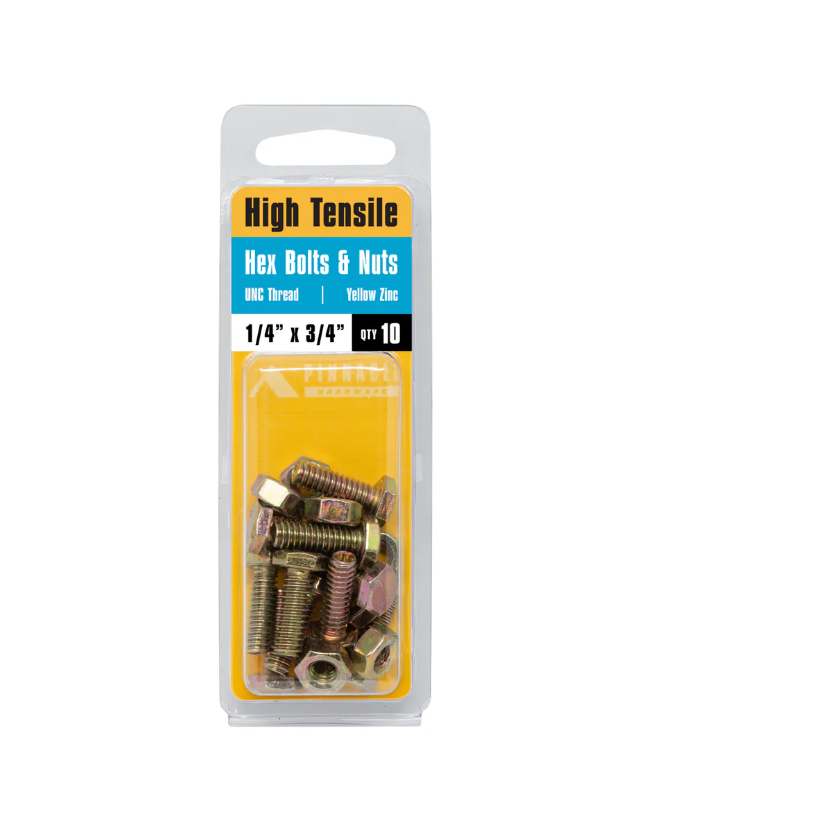 Pinnacle Hex Bolt & Nut - 1/4" x 3/4" - Yellow Zinc - 10 Pack - Image 2