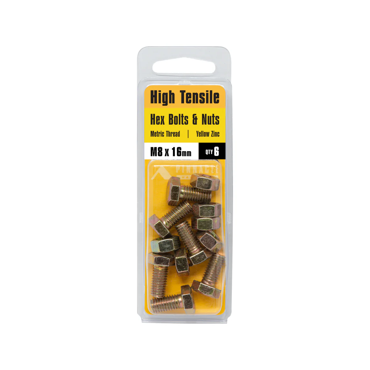 Pinnacle Hex Bolt & Nut - 8 x 16mm - Yellow Zinc - Hi Tensile - 6 Pack - Image 2