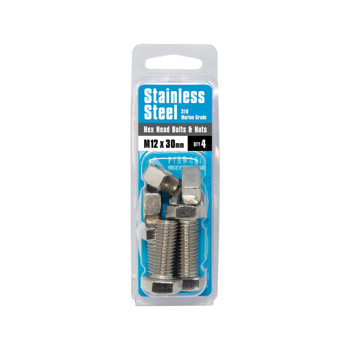 Pinnacle Hex Head Bolts and Nuts - M12 x 30mm - Stainless Steel - 4 Pack - Image 3