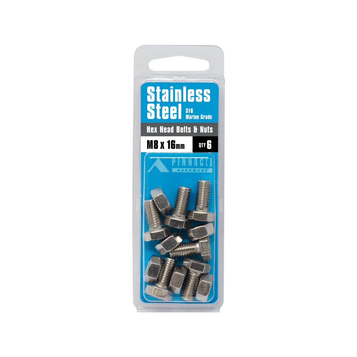 Pinnacle Hex Head Bolts and Nuts - M8 x 16mm - Stainless Steel - 6 Pack - Image 3