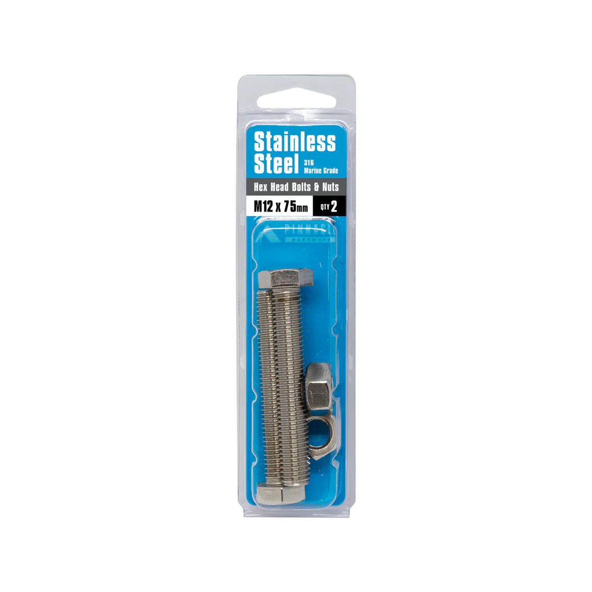 Pinnacle Hex Head Bolts - M12 x 75mm - Stainless Steel - 2 Pack - Image 3
