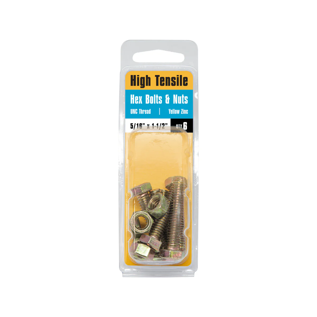 Pinnacle Hi Tensile Hex Bolt & Nut - 5/16 x 1 1/2" - Yellow Zinc - Pack of 6 - Image 2