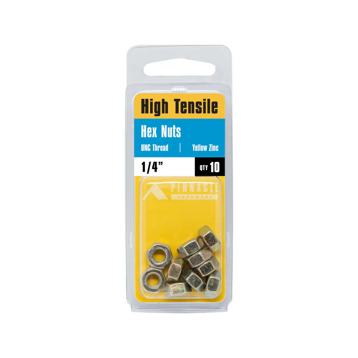 Pinnacle Hi Tensile Nuts 1/4" - 10 Pack - Yellow Zinc - Thread Count 20 - Image 2