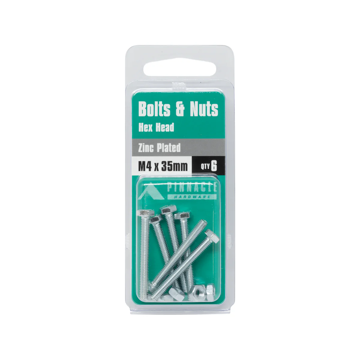 Pinnacle M4 Zinc Plated Hex Head Bolts and Nuts 6 Pack - 35mm Length - Image 3