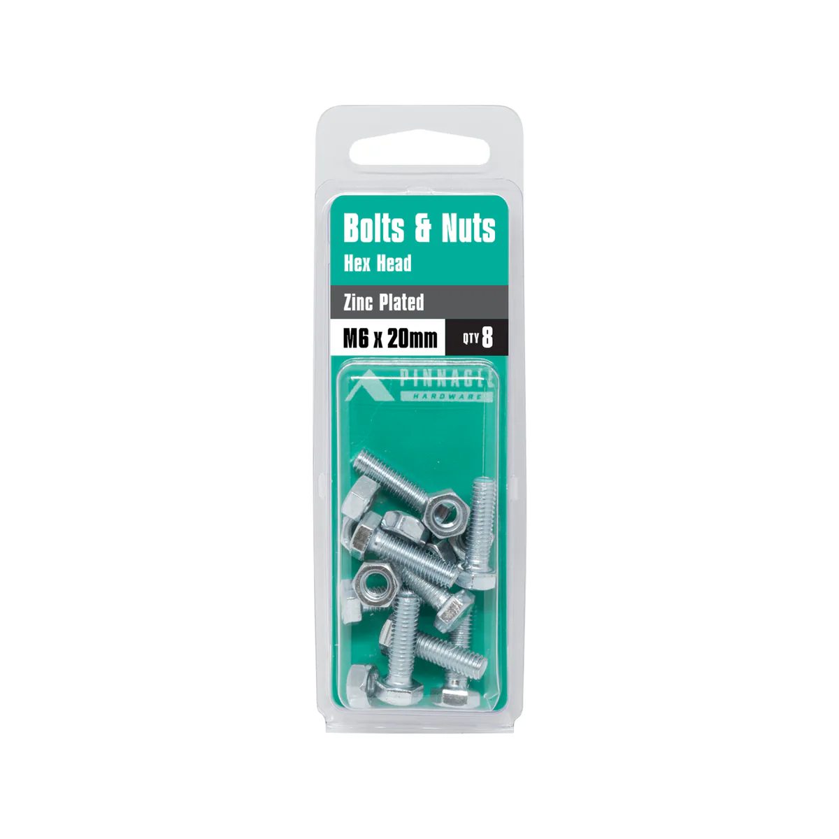 Pinnacle M6 x 20mm Zinc Plated Hex Head Bolts and Nuts 8 Pack - Silver - Image 3