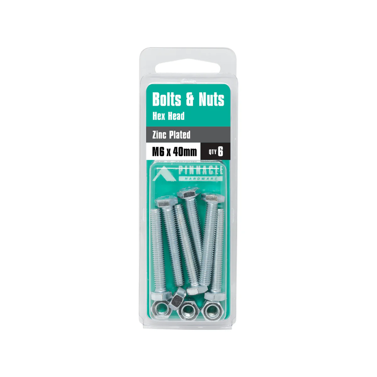 Pinnacle M6 x 40mm Zinc Plated Hex Head Bolts and Nuts 6 Pack - Image 3