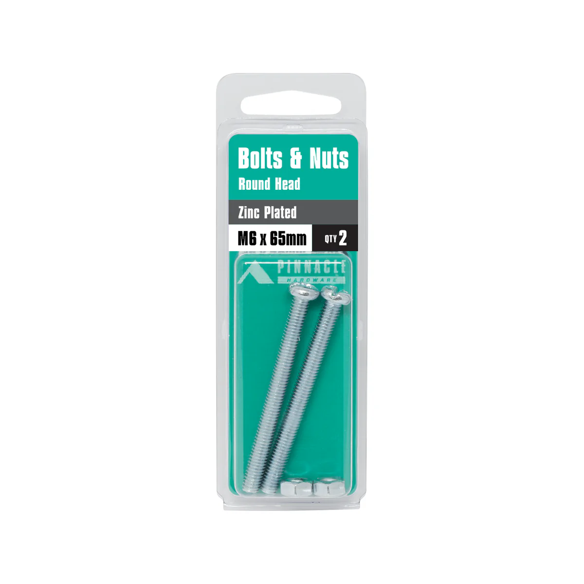 Pinnacle M6 Zinc Plated Round Head Bolts and Nuts 2 Pack - 65mm Silver - Image 3