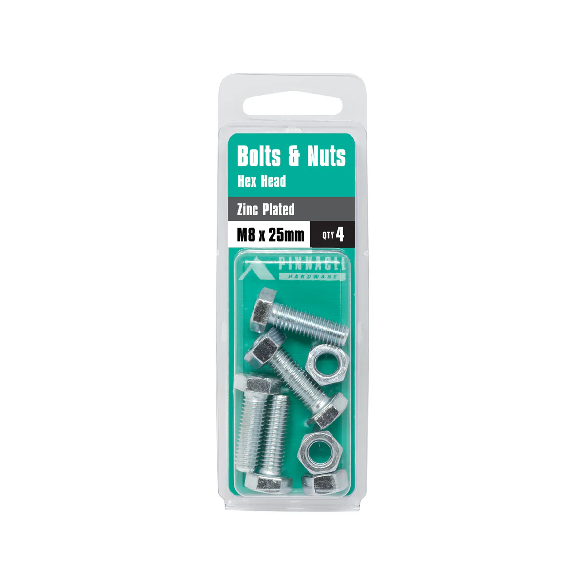 Pinnacle M8 x 25mm Zinc Plated Hex Head Bolts and Nuts 4 Pack - Image 3