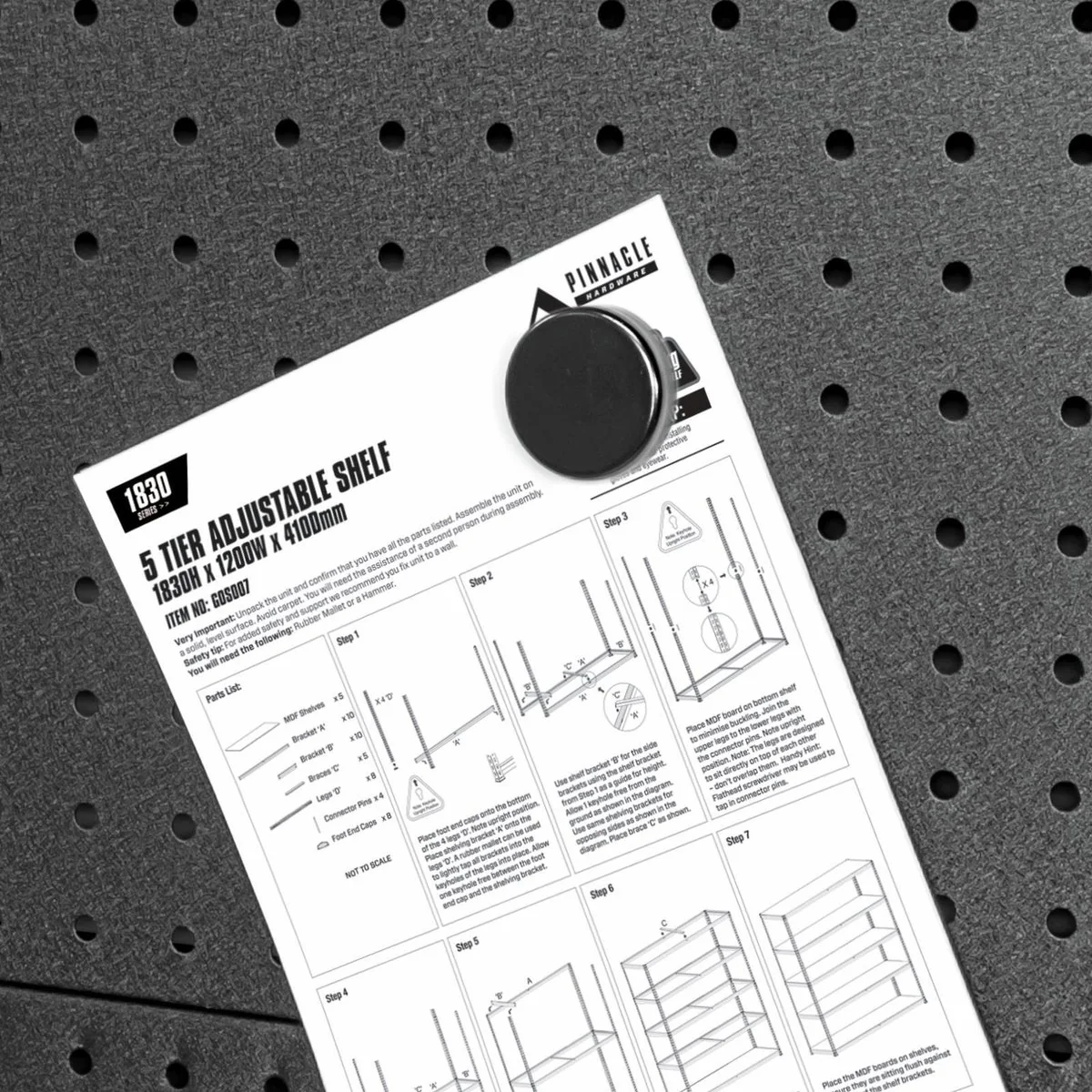 Pinnacle 36mm Black Magnetic Button 6 Pack - Gloss Black - Steel - Image 2
