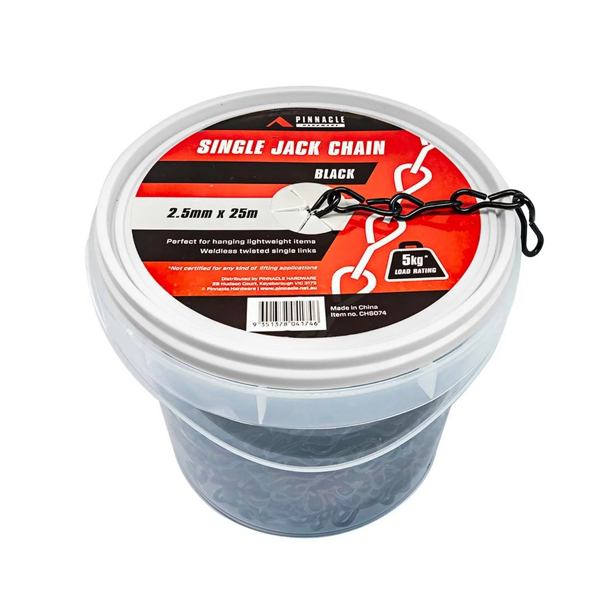 Pinnacle Black Single Jack Chain 2.5mm x 25m Bulk Tub