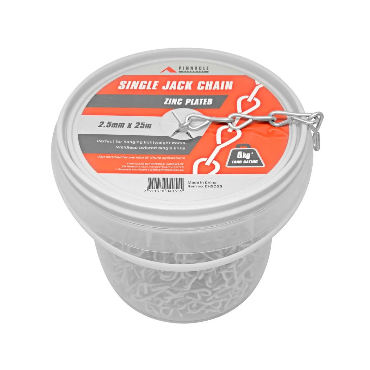 Pinnacle Single Jack Chain - 2.5mm x 25m - Zinc Plated - 5kg Load