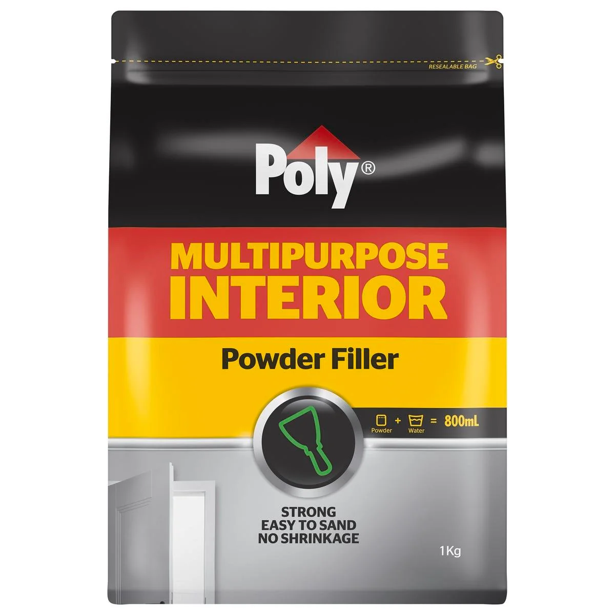 Poly 1kg Interior Powder Filler - White Plaster - Non Shrink - Easy Sanding