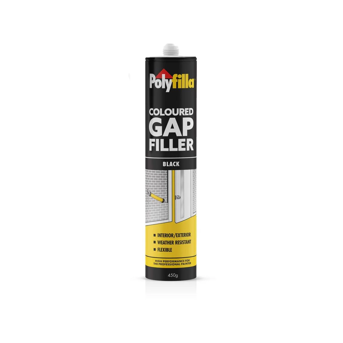 Poly 450g Black Coloured Caulk Gap Filler - 450g - Black - Acrylic - Weather Resistant