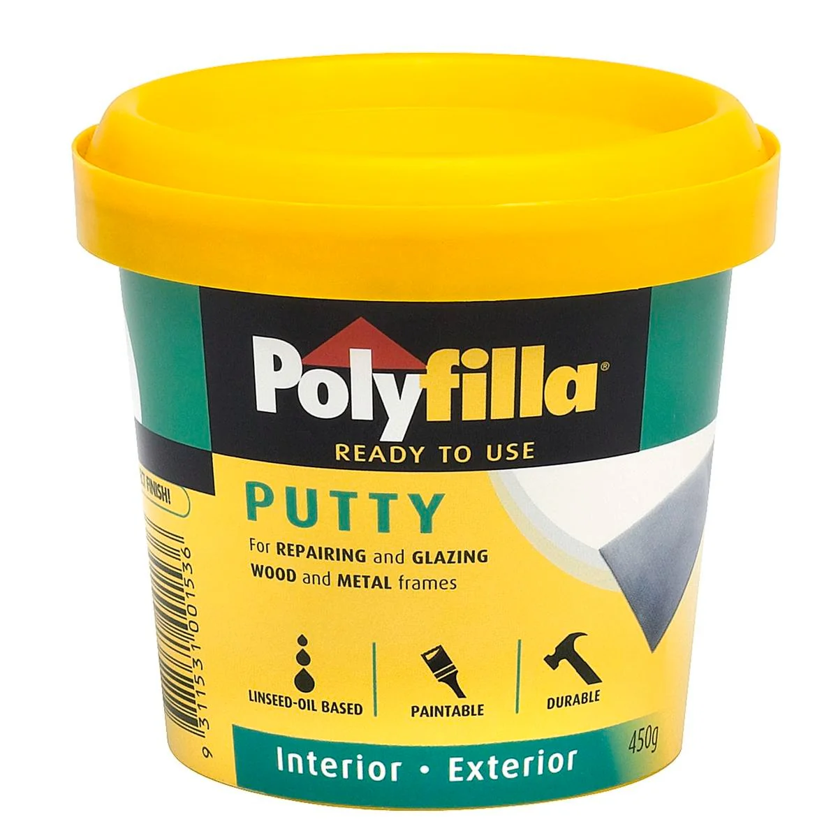 Poly Putty Glazing Putty - 450g - Linseed Oil - Excellent Adhesion