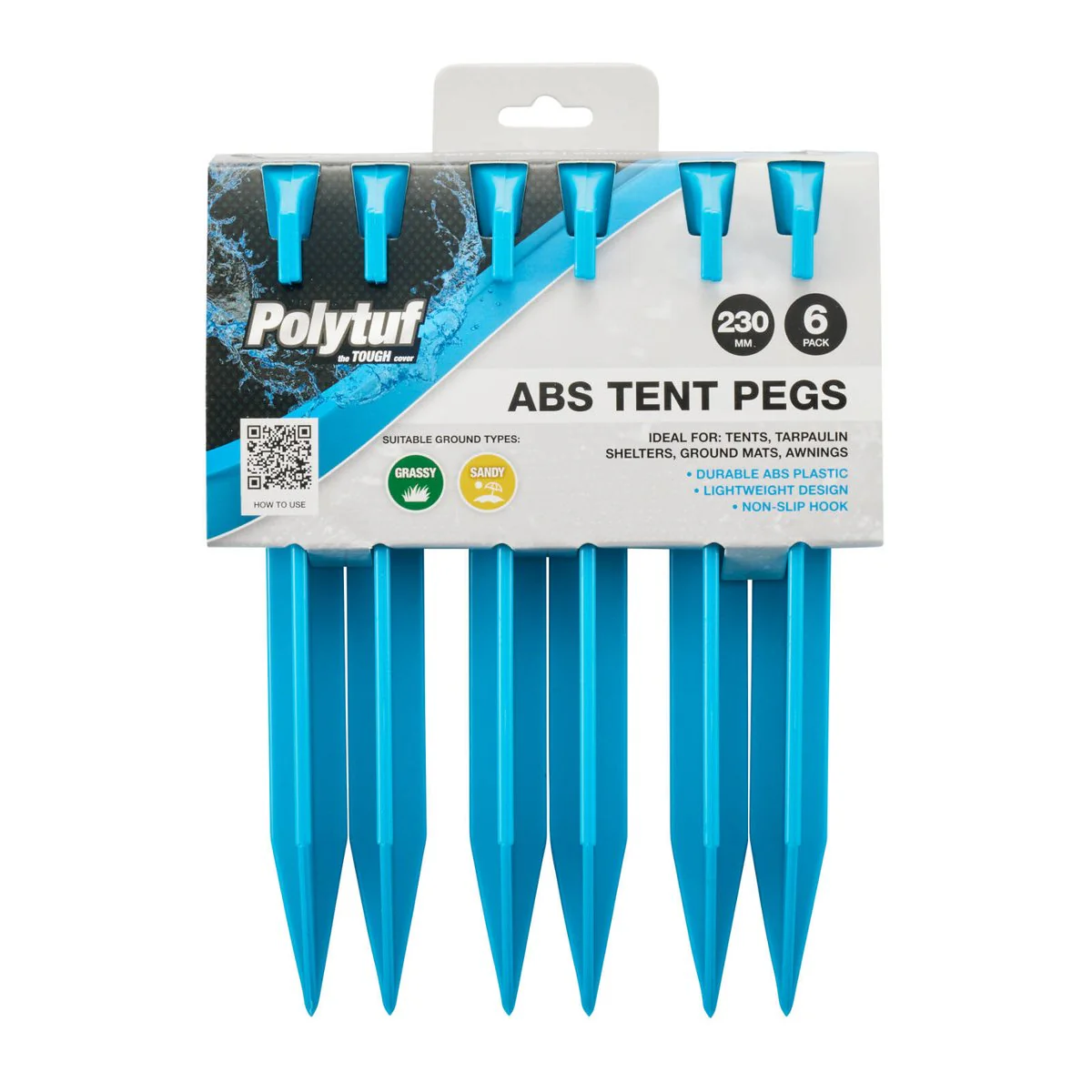 Polytuf 230mm ABS Tent Peg - 6 Pack - Lightweight - Durable Anchoring - Image 2