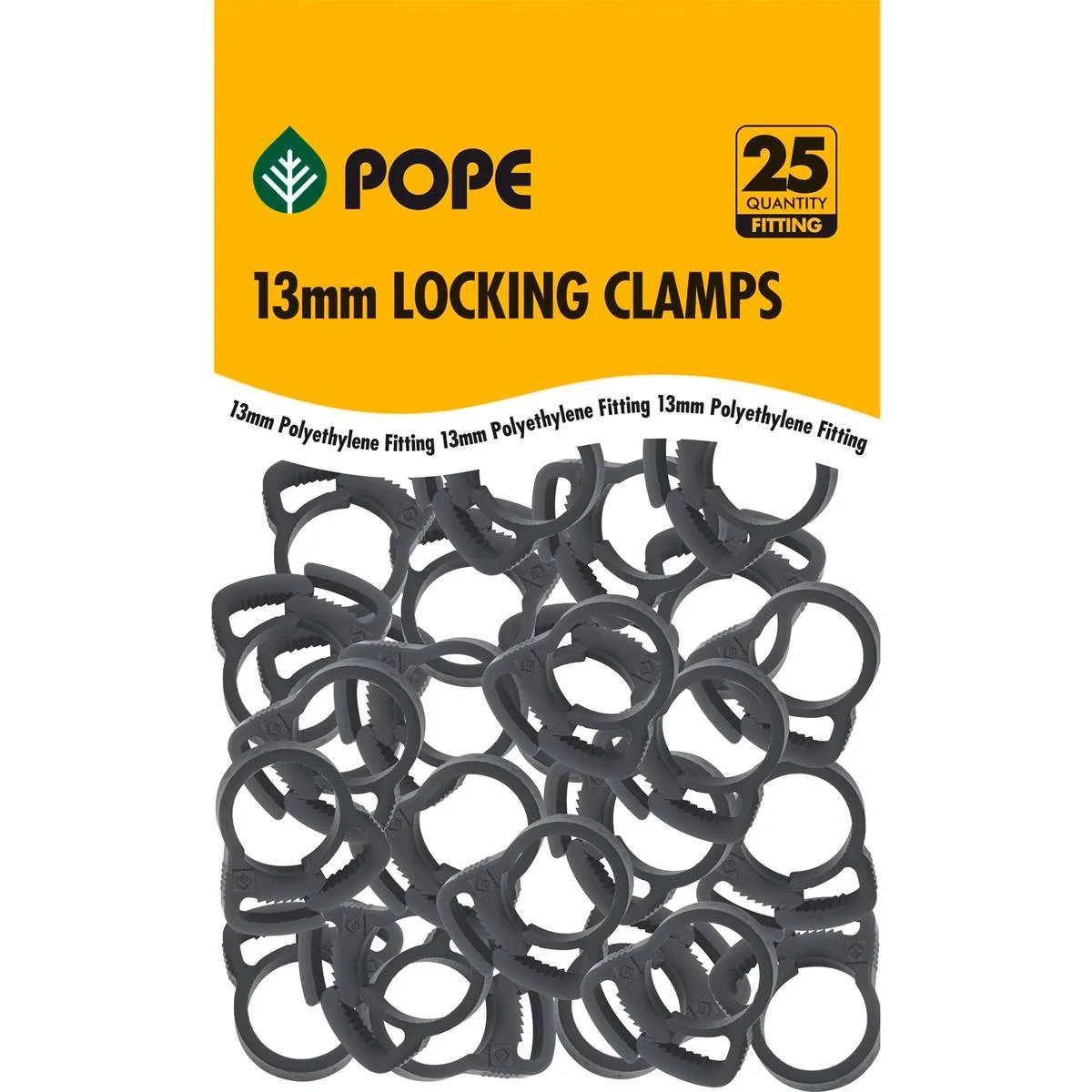 Pope 13mm Locking Clamp - 25 Pack - Secure Grip - UV Stabilised - Black