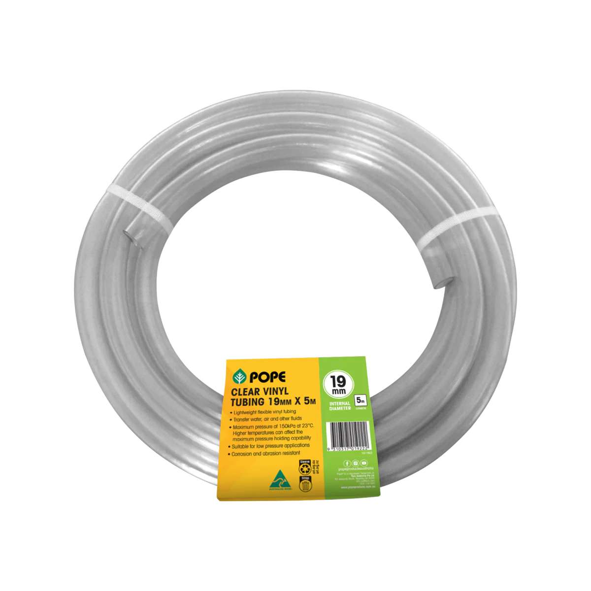 Pope Clear Vinyl Tubing - 19mm x 5m - Flexible Hose for Liquid Transfer