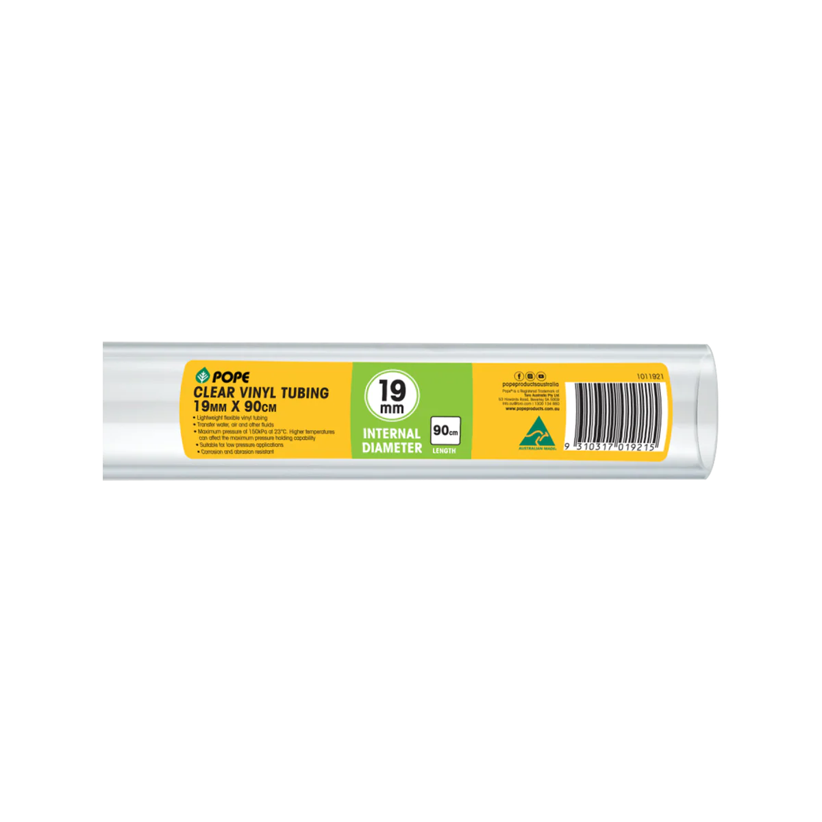Pope Clear Vinyl Tubing - 19mm x 90cm - Lightweight - Flexible - Abrasion Resistant