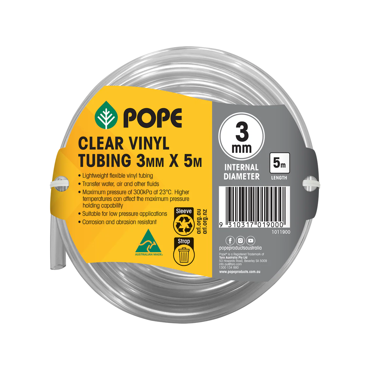 Pope Clear Vinyl Tubing - 3mm x 5m - PVC - Lightweight Flexible