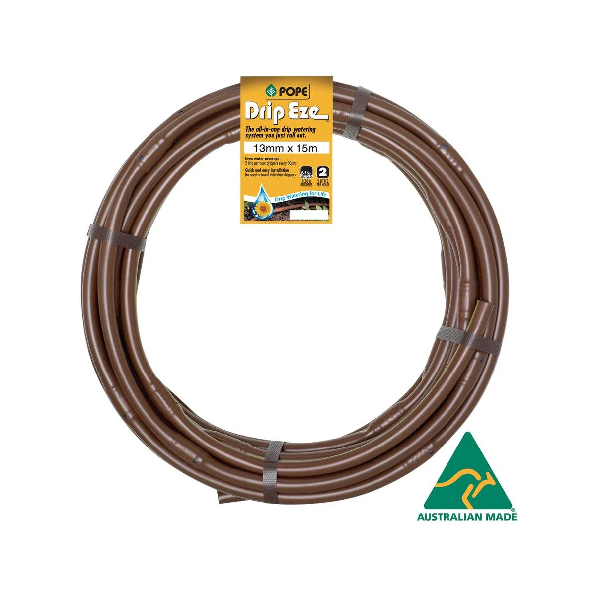 Pope Drip Eze Drip Irrigation Tube 13mm x 15m - Brown - Efficient Water Delivery