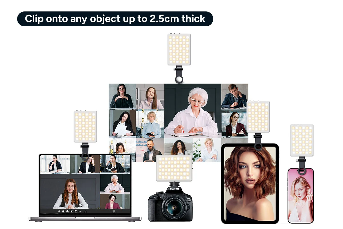 Portable 60 LED Rechargeable Selfie Light with Clip - Customizable Brightness - Image 6