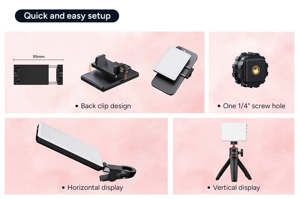Portable 60 LED Rechargeable Selfie Light with Clip - Customizable Brightness - Image 9