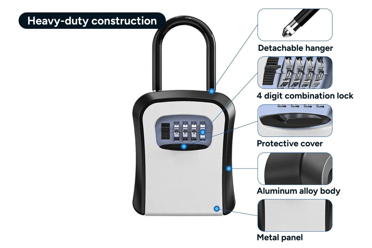 Portable Combination Key Lock Box 4 Digit Weatherproof - Image 9