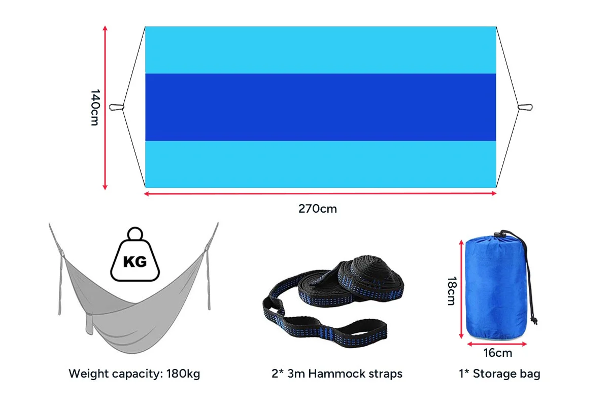 Portable Lightweight Hammock 270 x 140cm with Straps and Carabiners - Image 11