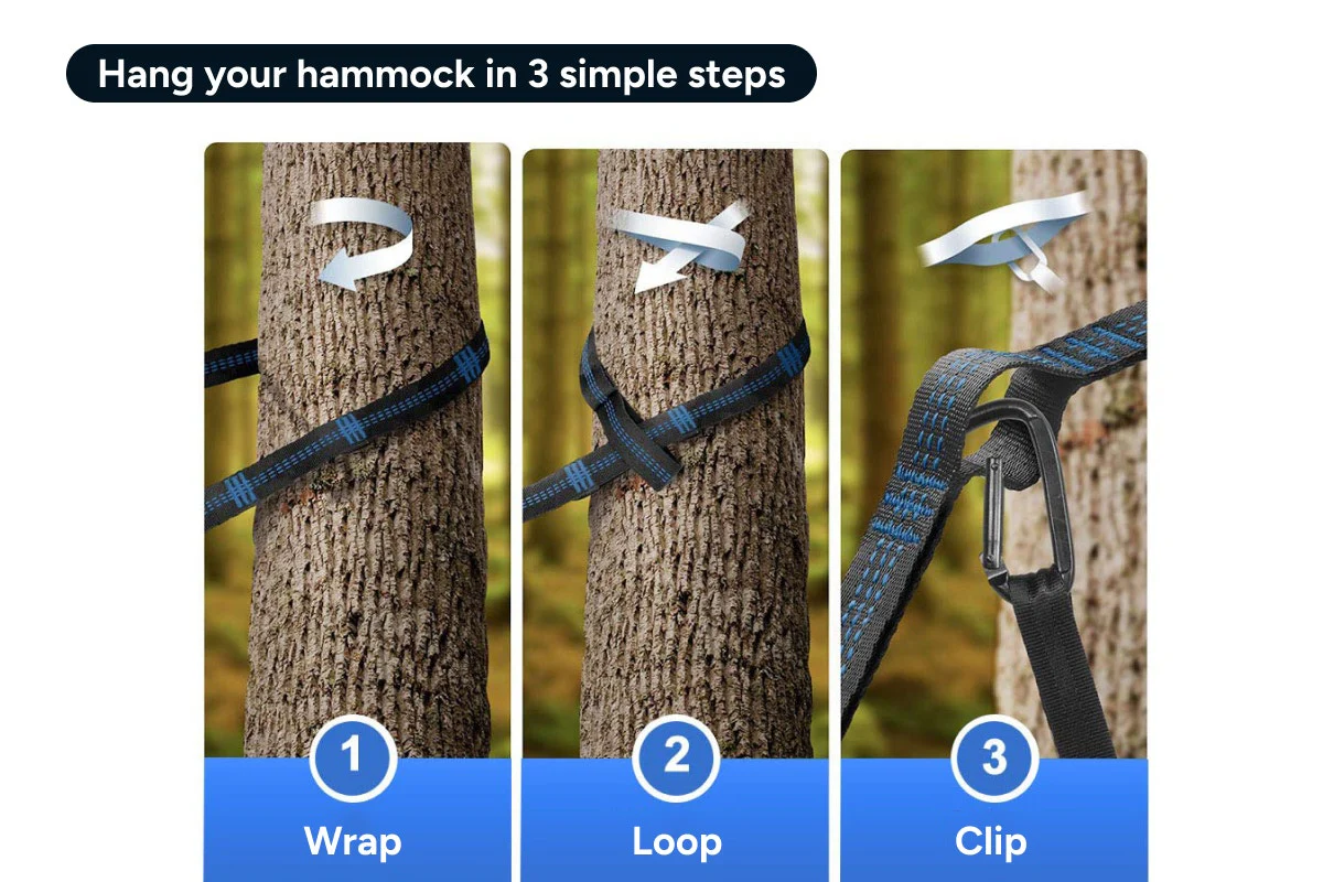Portable Lightweight Hammock 270 x 140cm with Straps and Carabiners - Image 5