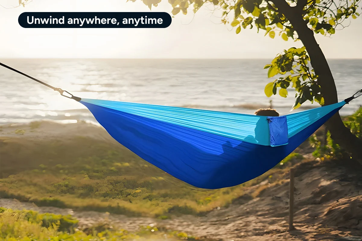 Portable Lightweight Hammock 270 x 140cm with Straps and Carabiners - Image 8