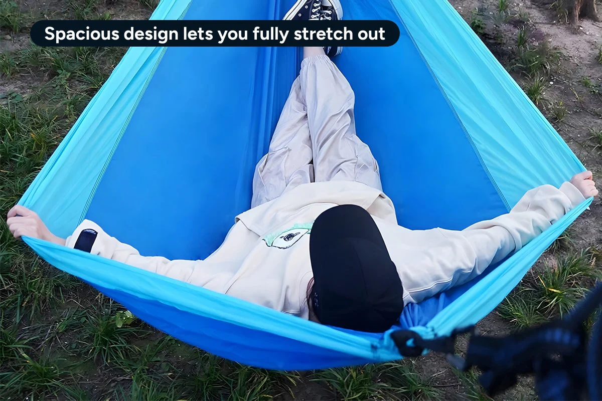 Portable Lightweight Hammock 270 x 140cm with Straps and Carabiners - Image 9