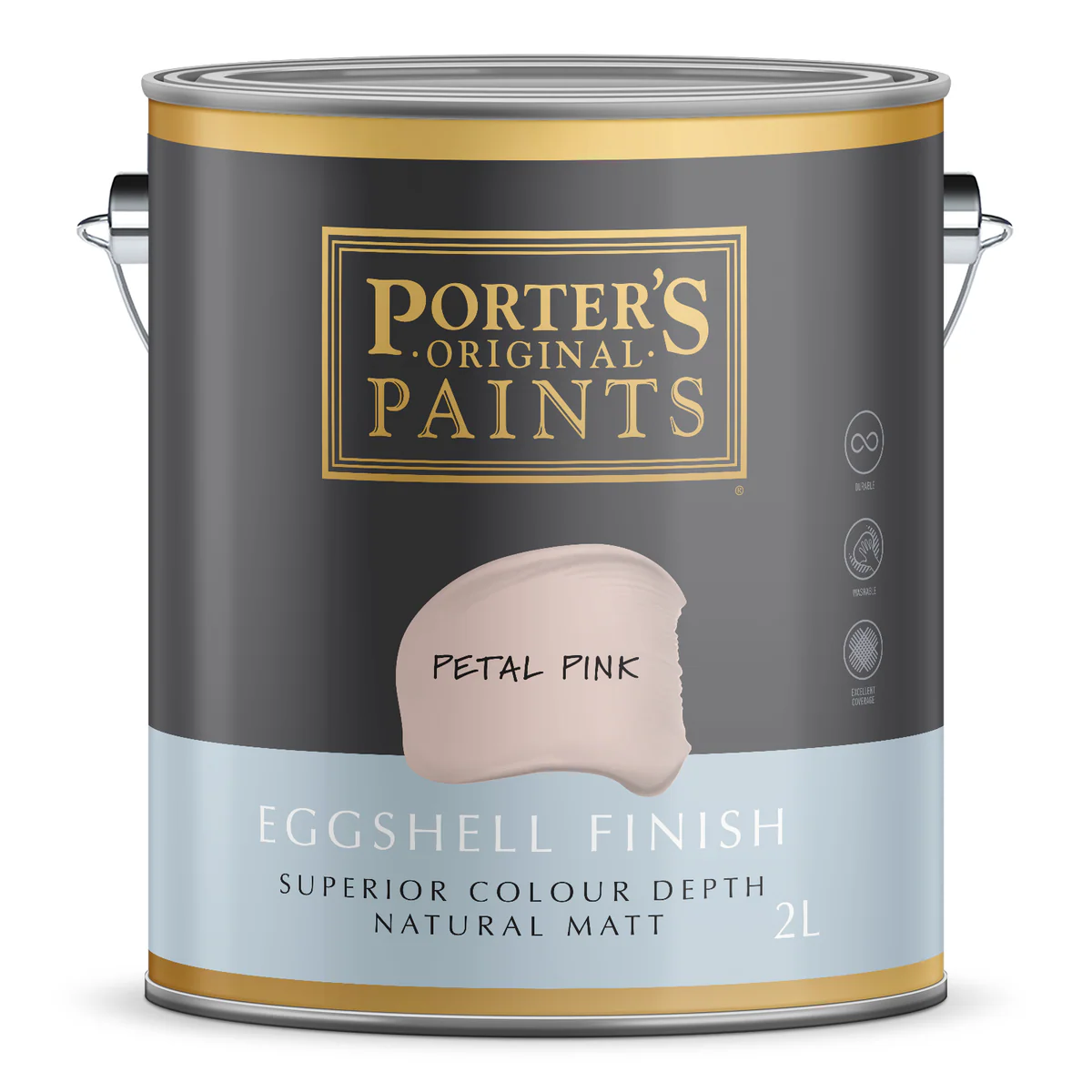 Porter S Washable Paint - 2L - Petal Pink - Eggshell Finish - 162mm x 156mm x 141mm