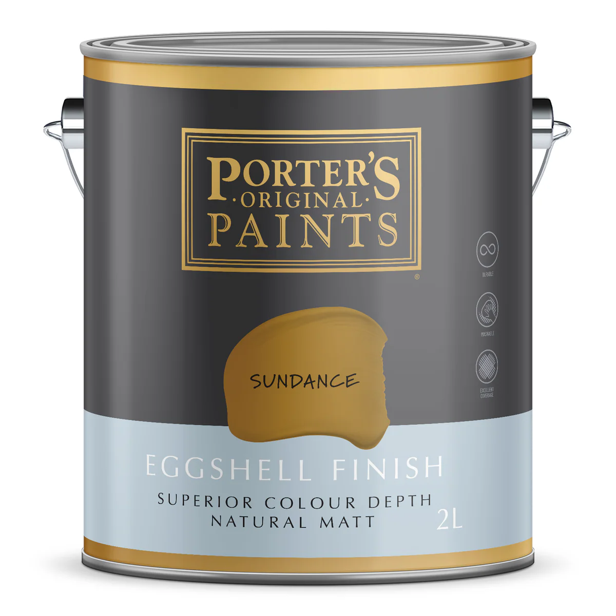 Porter S 2L Sundance Eggshell Finish Washable Paint - 2L - Turmeric