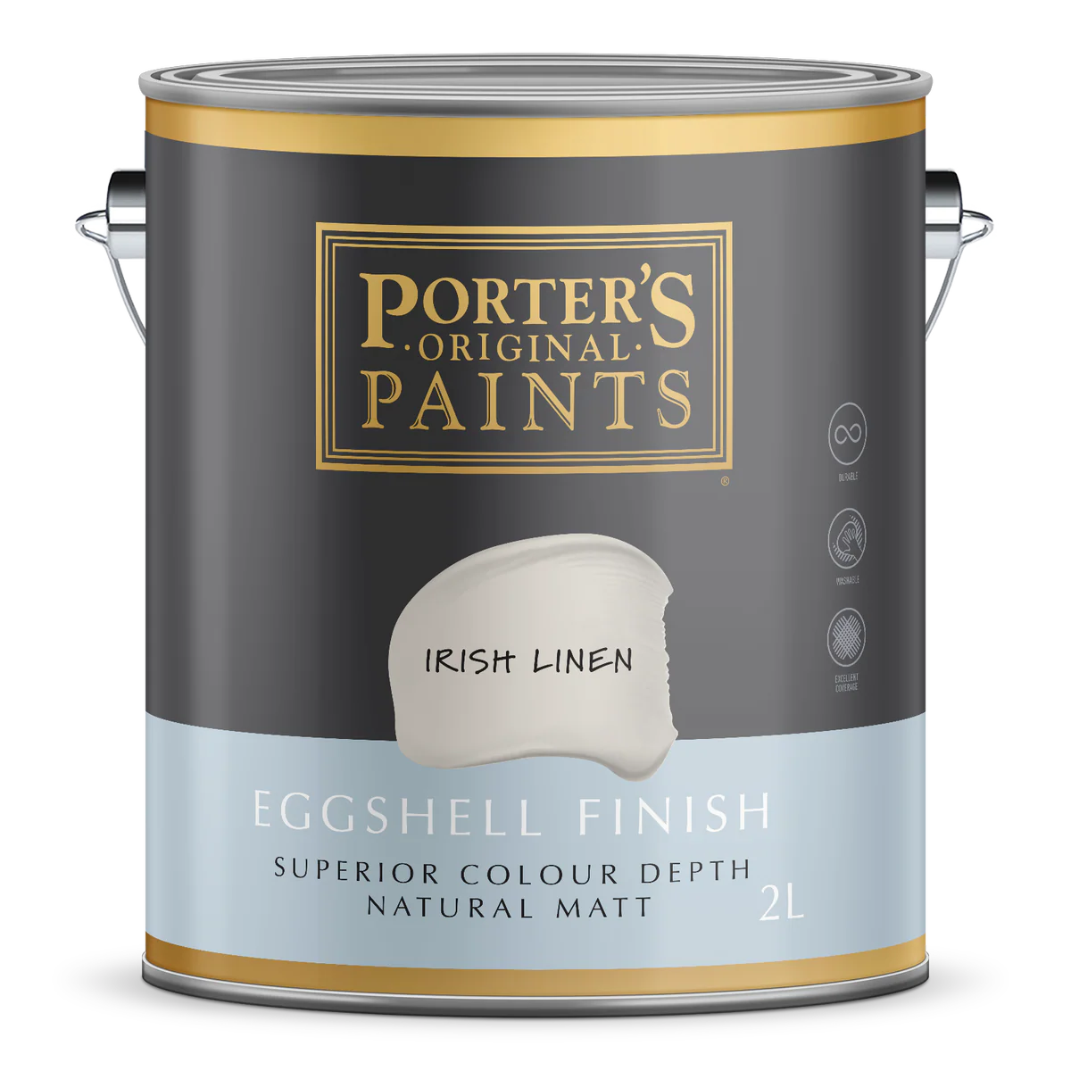 Porter S Washable Paint - 2L - Irish Linen - Eggshell Finish - 162mm x 156mm x 141mm