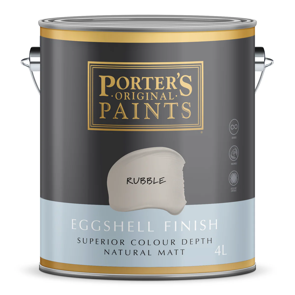 Porter S Rubble Eggshell Finish Washable Paint 4L - 199mm x 191mm x 178mm