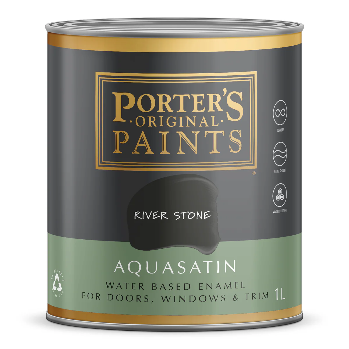 Porter S Aquasatin Enamel Washable Paint 1L River Stone 110mm x 132mm