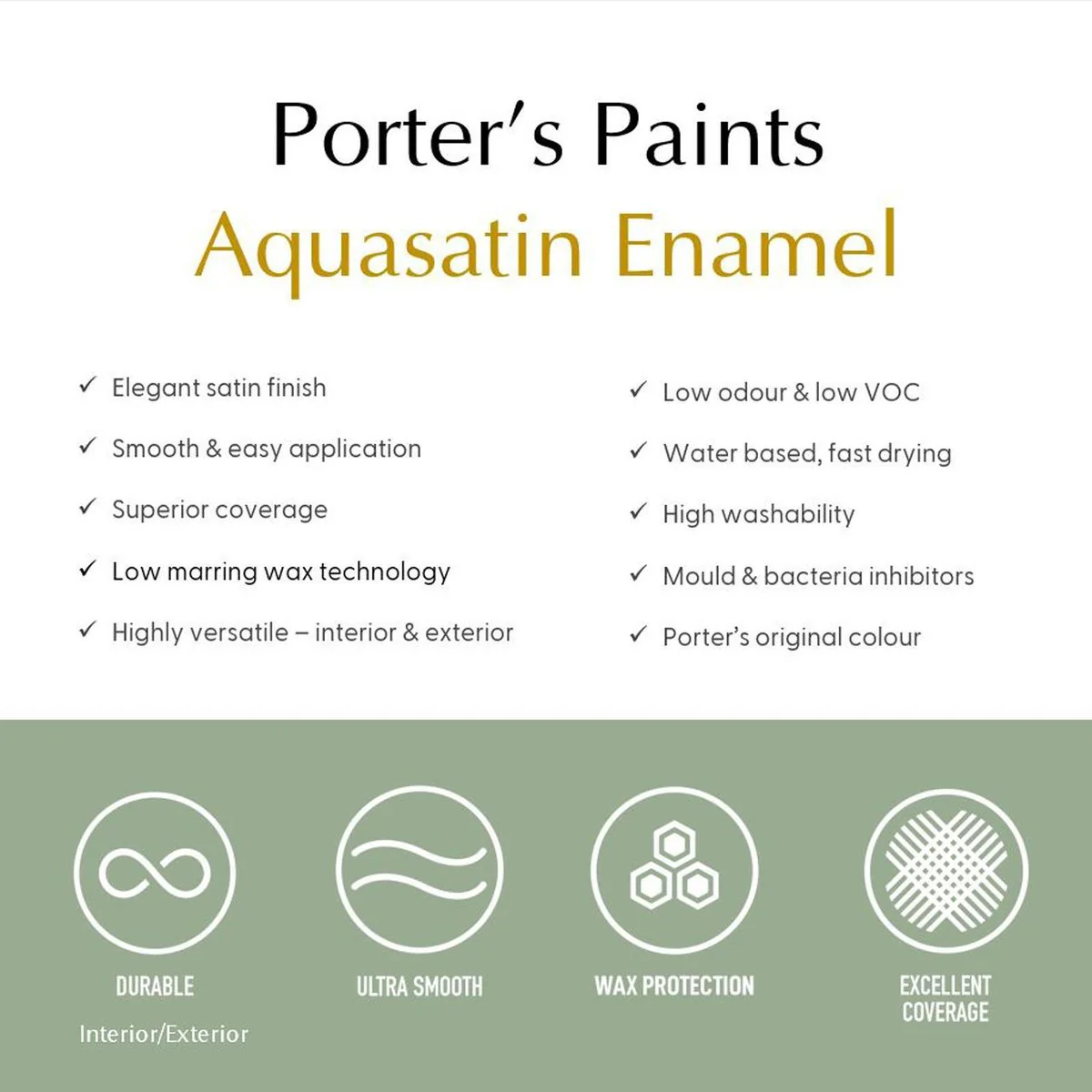 Porter S Aquasatin Enamel Washable Paint 1L River Stone 110mm x 132mm - Image 4