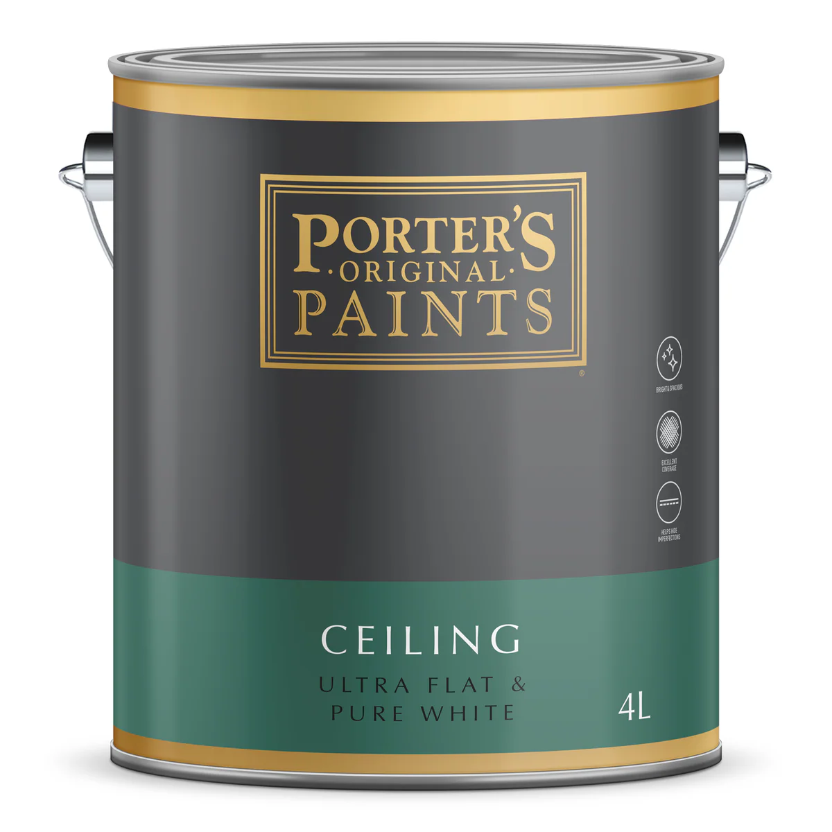 Porter S Flat Ceiling Paint - 4L - 199mm x 191mm x 178mm - White - Excellent Coverage