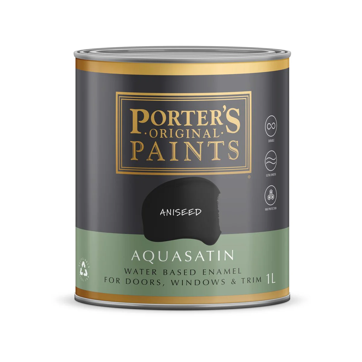 Porter S Paints 1L Aniseed Aqua Satin - Enamel Paint - Low Odour - UV Resistant