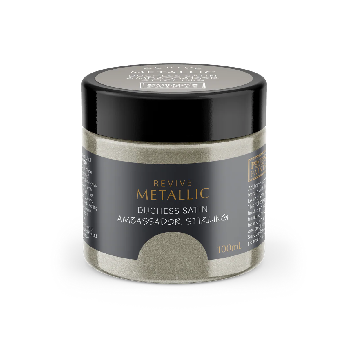 Porter S Paints Metallic Ambassador Furniture Paint 100ml - Pearlescent Sterling - Low Odour - Easy Clean