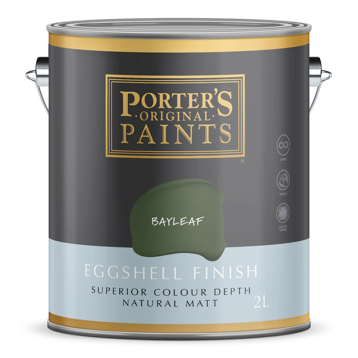 Porter S Washable Paint 2L Bayleaf Eggshell Finish 162mm x 156mm x 141mm
