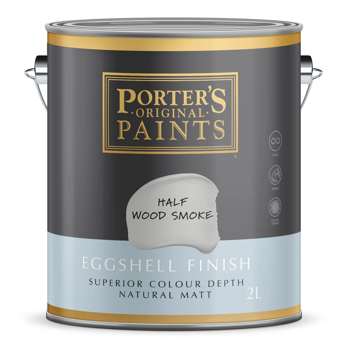 Porter S Washable Paint 2L - Half Wood Smoke - Eggshell Finish - 162mm x 156mm x 141mm