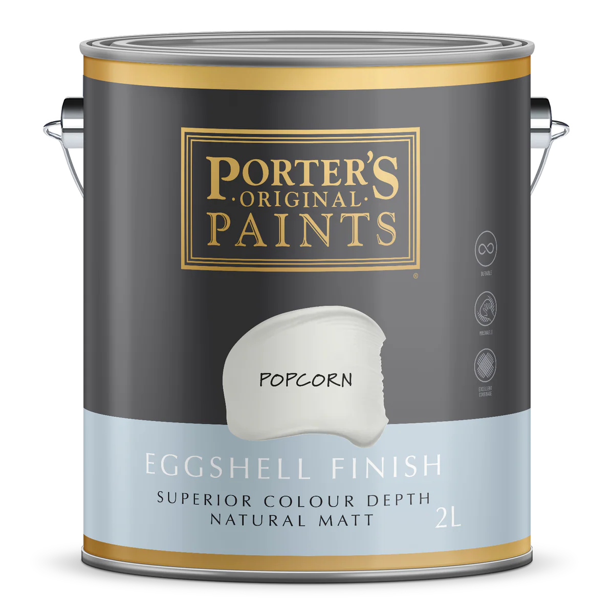 Porter S Washable Paint - 2L - Eggshell Finish - Popcorn Colour - 3kg