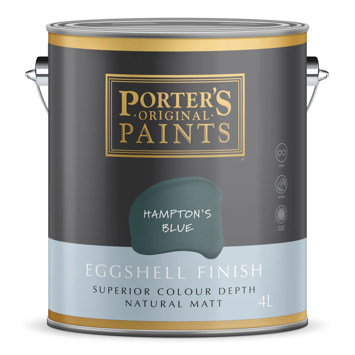Porter S Washable Paint 4L - Hamptons Blue - Eggshell Finish - 199mm x 191mm x 178mm