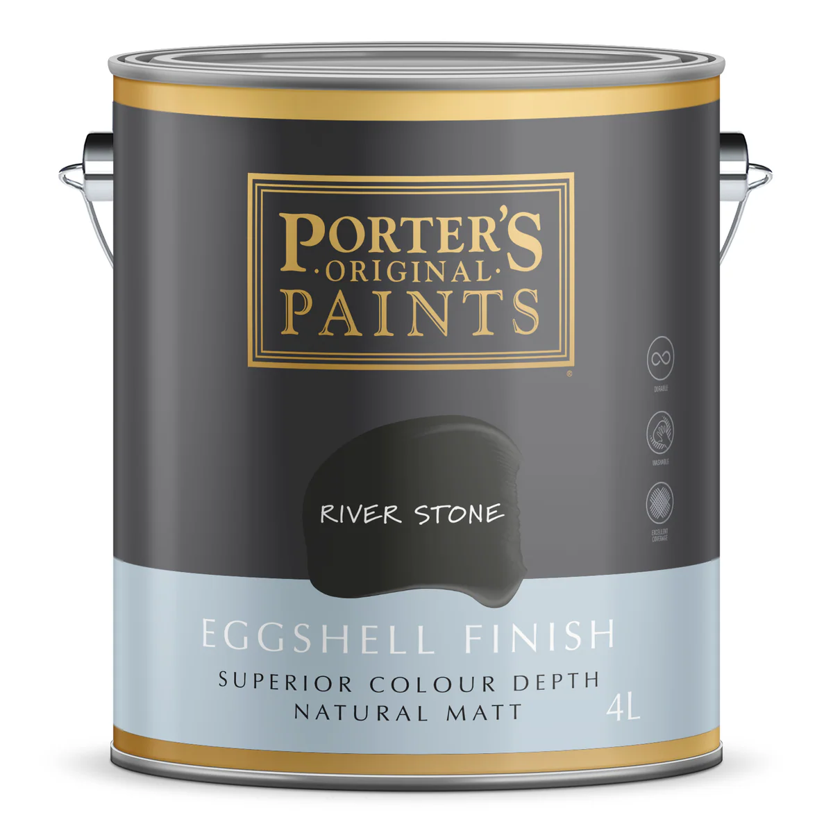 Porter S 4L River Stone Eggshell Finish Washable Paint 4L - 199mm x 191mm x 178mm
