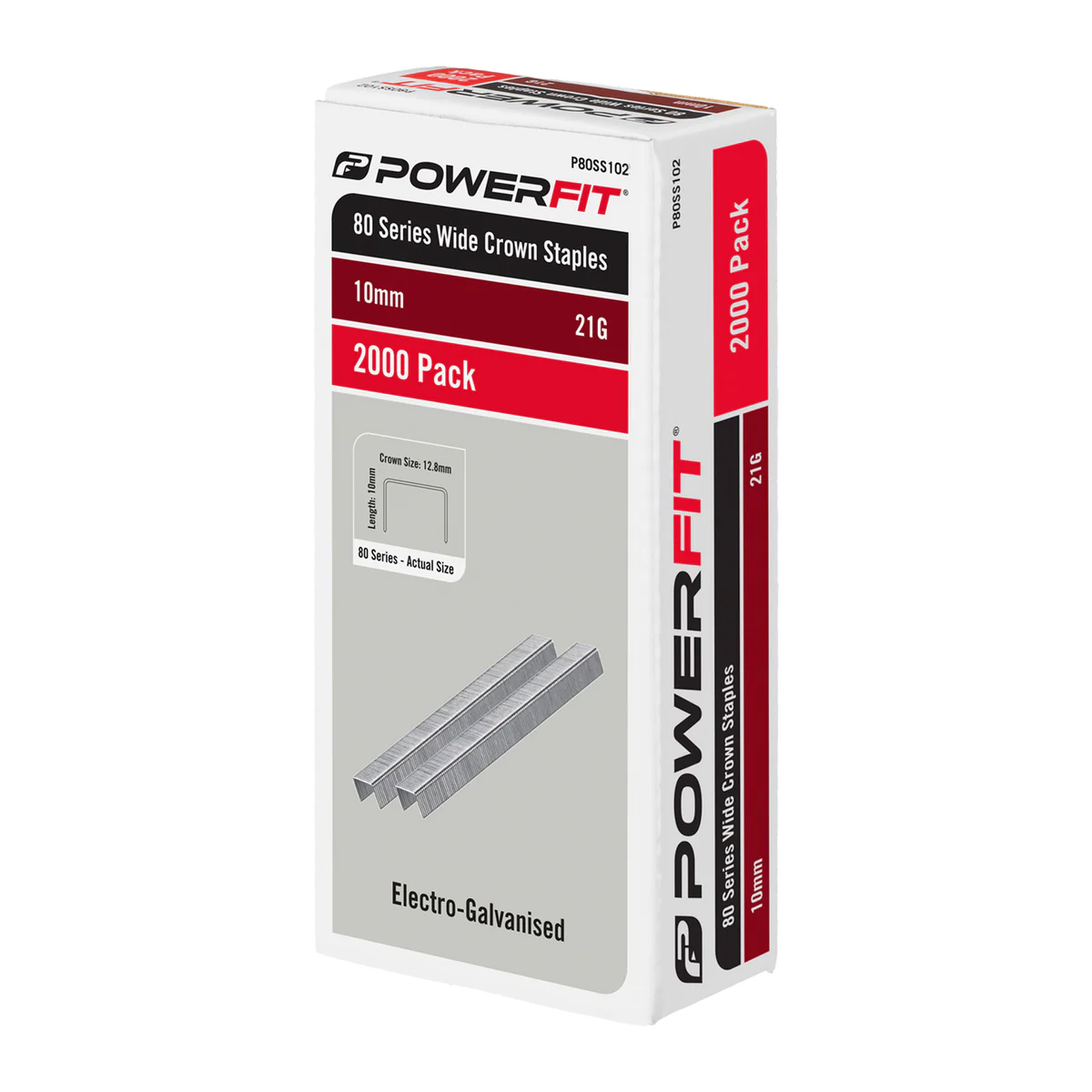 Powerfit 10mm Electro Galvanised Wide Crown Staples - 2000 Pack - 21 Gauge - Durable