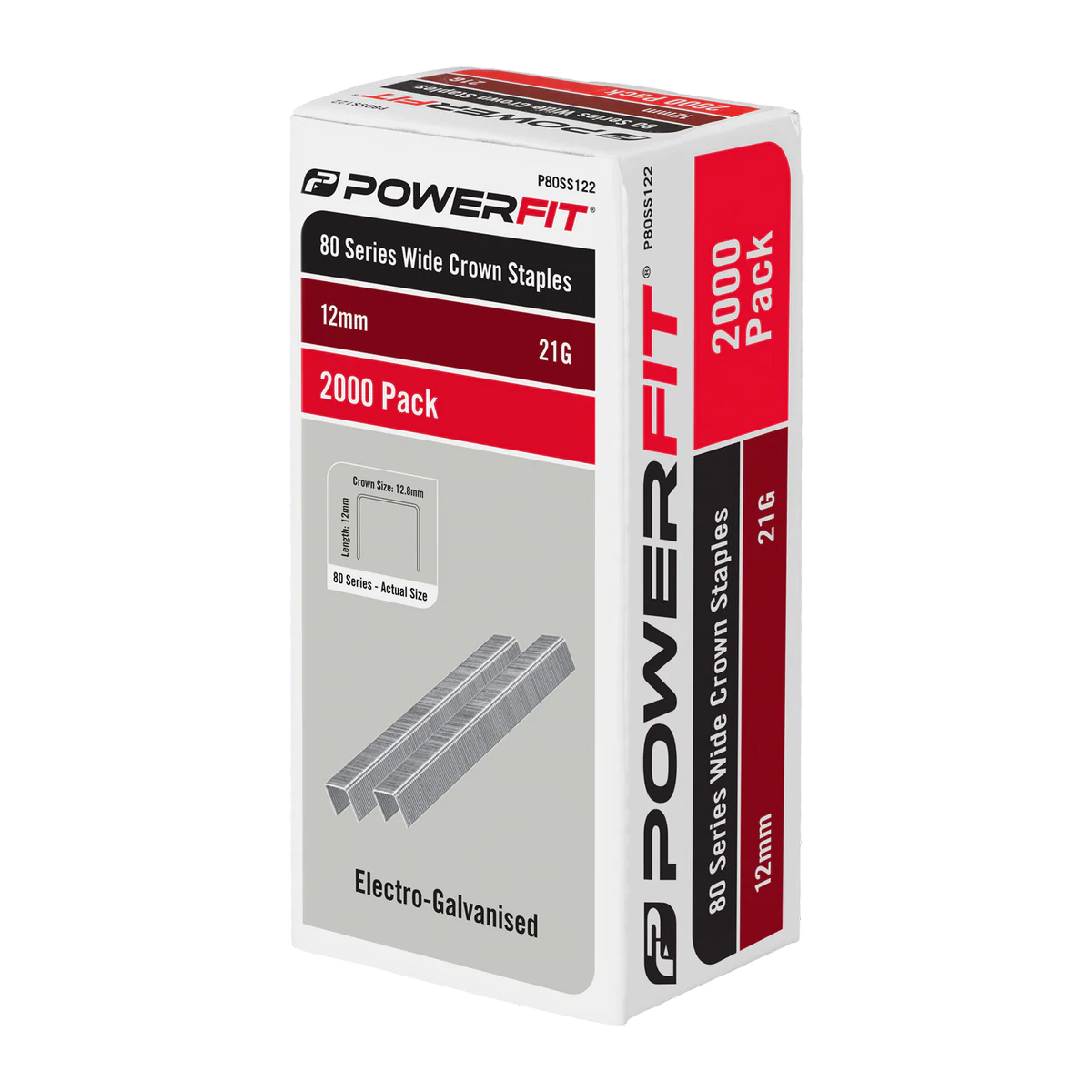 Powerfit 12mm Wide Crown Staples - 2000 Pack - Electro Galvanised - Durable