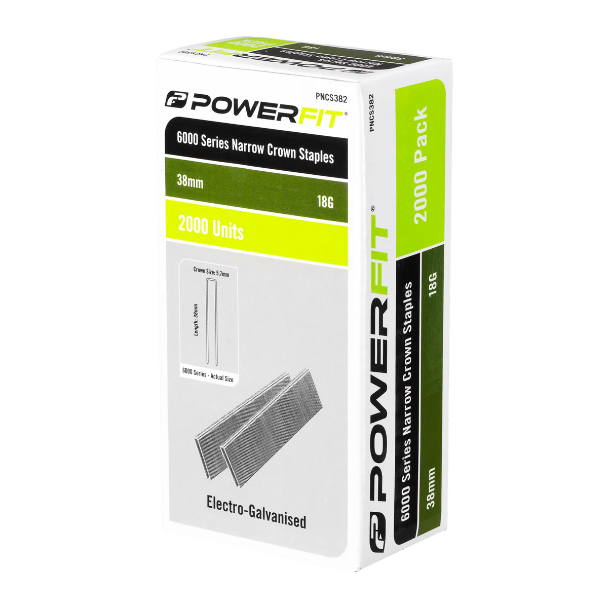 Powerfit 38mm Electro Galvanised Narrow Crown Staples - 2000 Pack - Durable Fastening