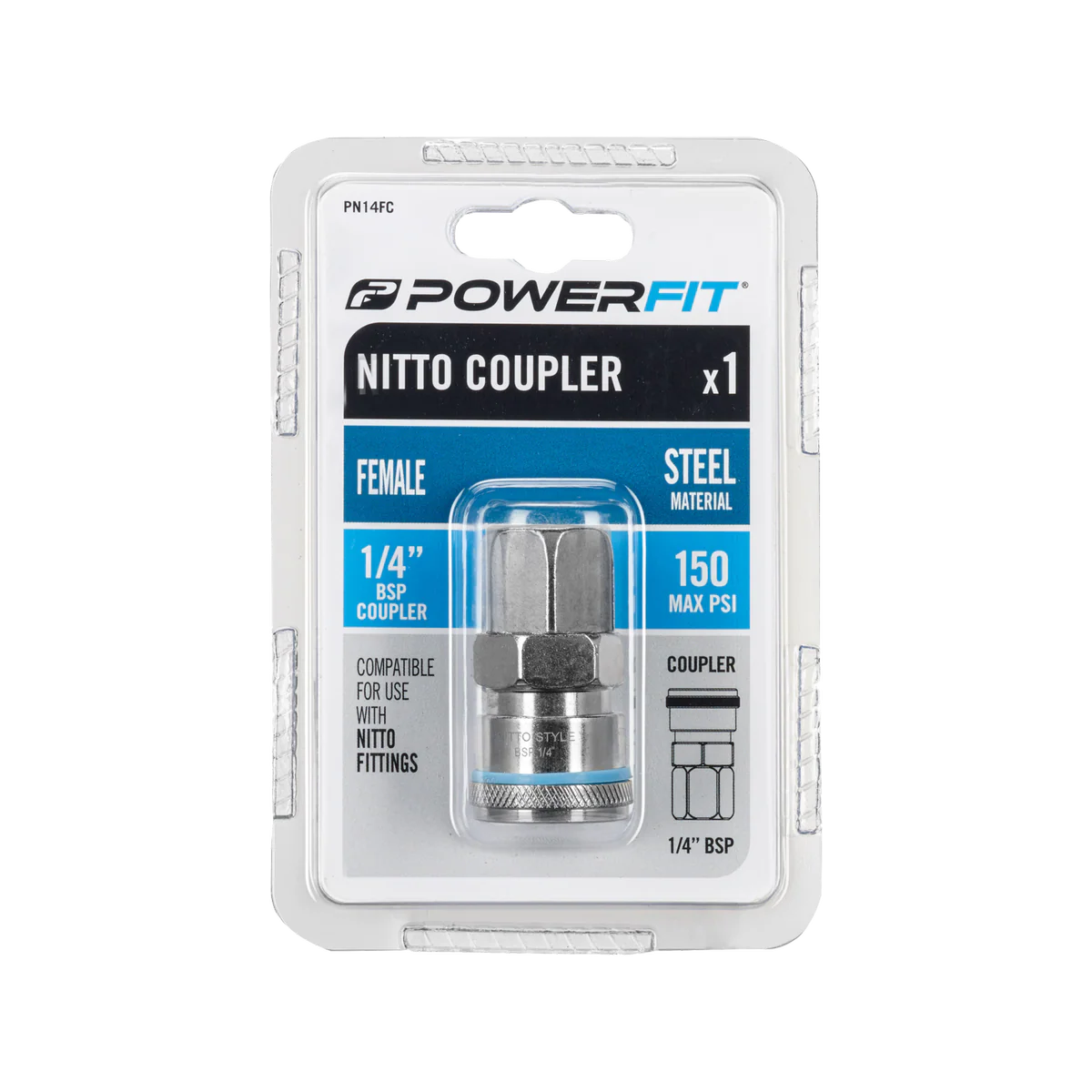 Powerfit Female Coupler - ¼” - Steel - Nitto Style - Image 2