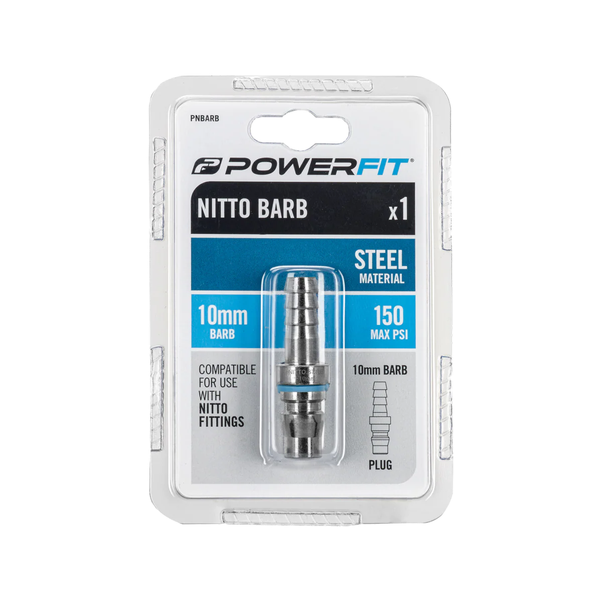 Powerfit Nitto Style Barbed Plug - 10mm - Steel - 150PSI - Image 2